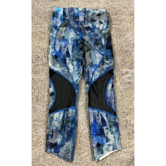 Lululemon On Pace Crop "21" Sun Dazed Multi Blue Mesh Inserts Side Pockets Sz 2 - Picture 12 of 16